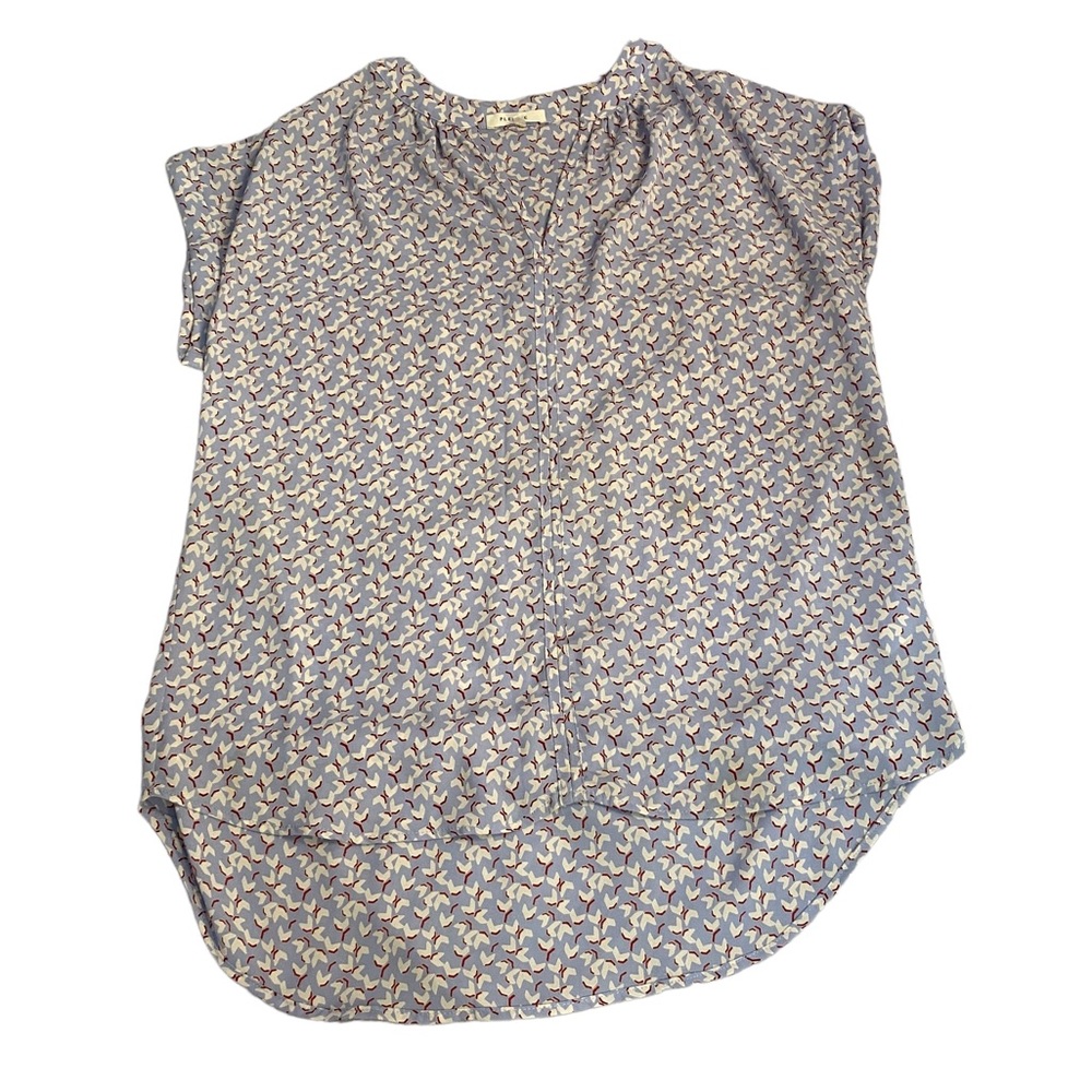 Pleione Tunic Blouse, light blue with white and red print